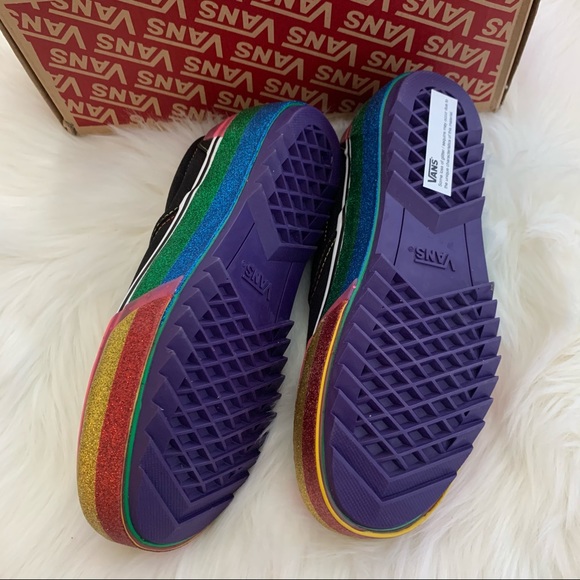 VANS NWT Classic Slip On S Black/Rainbow Glitter - Picture 8 of 9